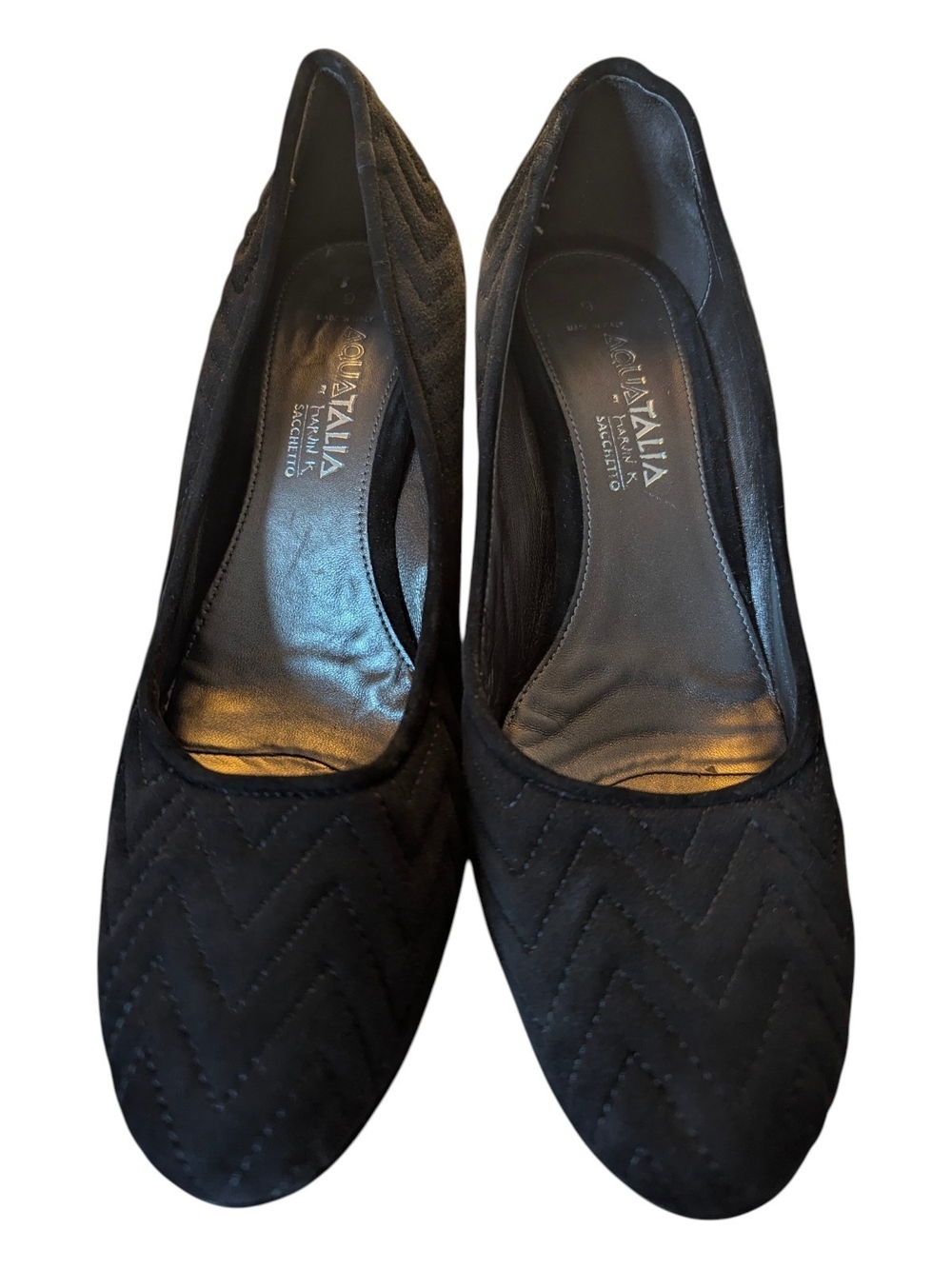 Aquatalia Black Quilted Velvet Round-Toe Flats Size 9